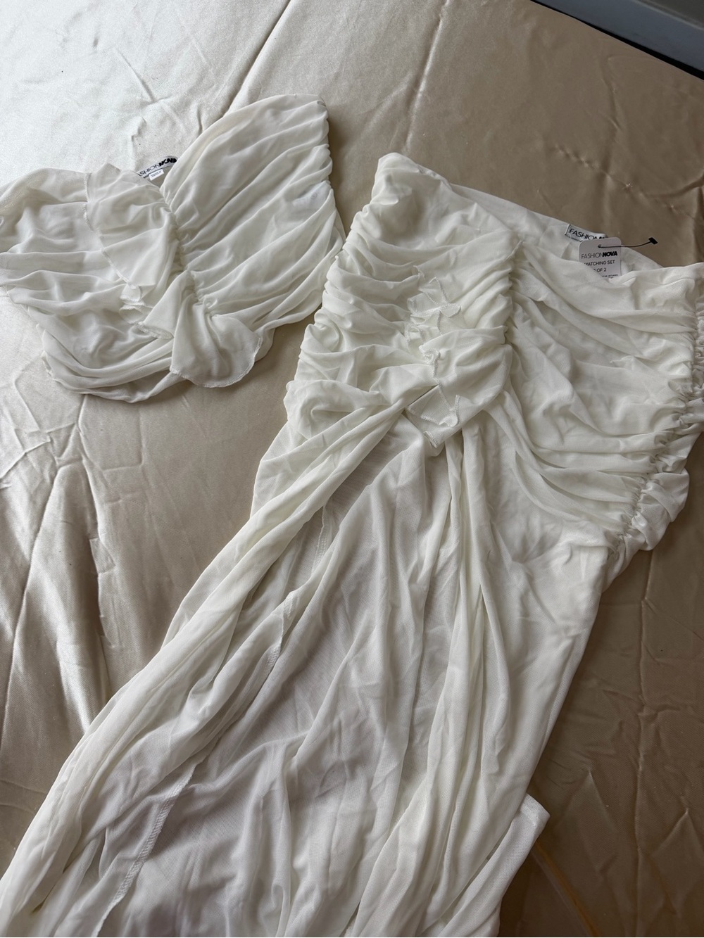 Fashion Nova White Ruched Strapless Slip Dress Set
